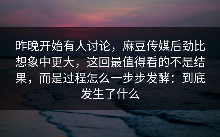 昨晚开始有人讨论，麻豆传媒后劲比想象中更大，这回最值得看的不是结果，而是过程怎么一步步发酵：到底发生了什么  第1张